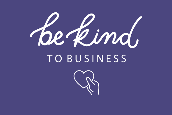 Be kind to business banner - purple background with white text