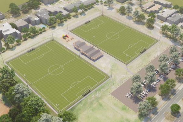 artists impression of upgrade showing two soccer fields and car park