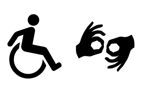 Wheelchair access symbol and Auslan interpreter symbol