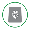 Circle with a green outline containing a grey bag with a compostable logo on it