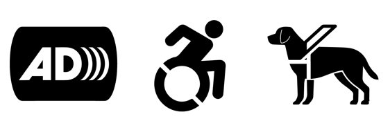 Access symbols - wheelchair, service dogs and audio described
