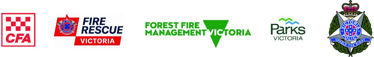 Country Fire Authority, Fire and Rescue Victoria, Forest Fire Management Victoria and Victoria Police logos 