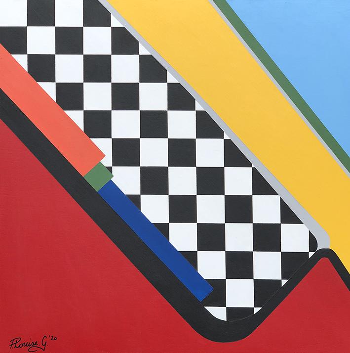 Checkered and bright colour block on canvas