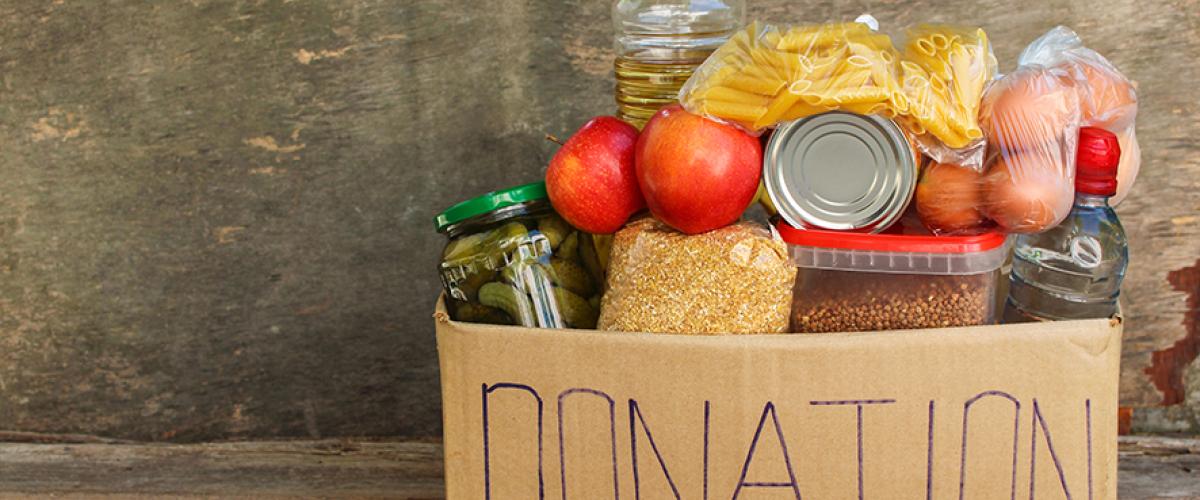cardboard box of food donations