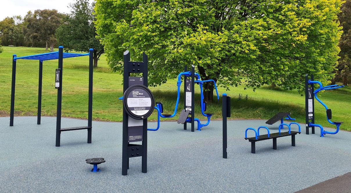 Ruffey Lake Park fitness equipment landscape