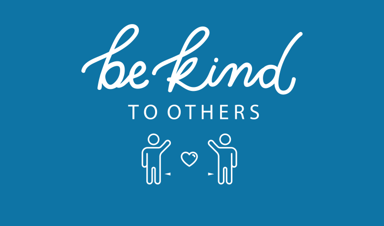 Be kind to others banner - white text with blue background