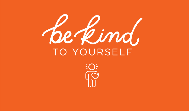 Be kind to yourself banner - white text on orange background