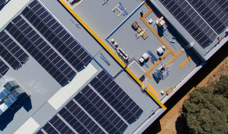 Drone shot of Solar panels on Mullum Mullum stadium