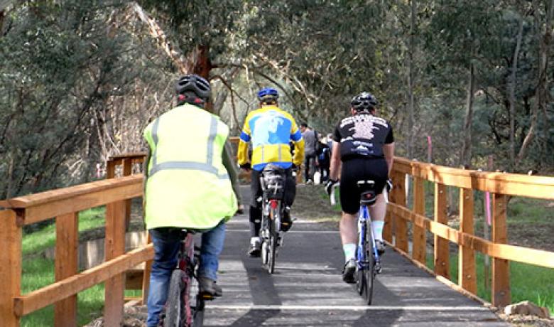 Photo of three cyclists on Mullum Mullum Trail