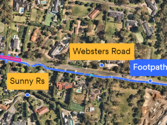 Map of Websters Road highlighting road construction and footpath construction areas