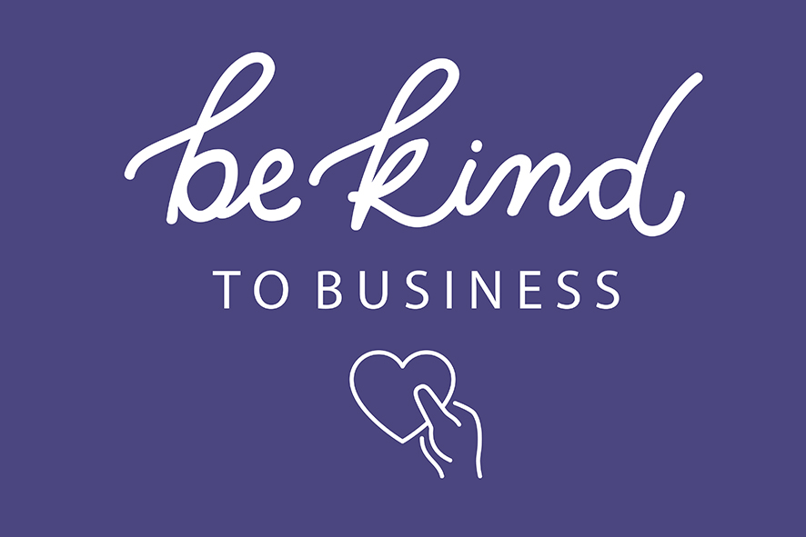 Be kind to business banner - purple background with white text