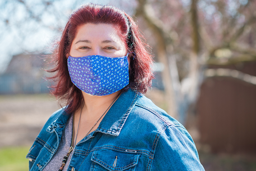 Woman wearing reusable face mask